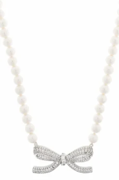 Self-Portrait cream Necklace with shimmering crystals