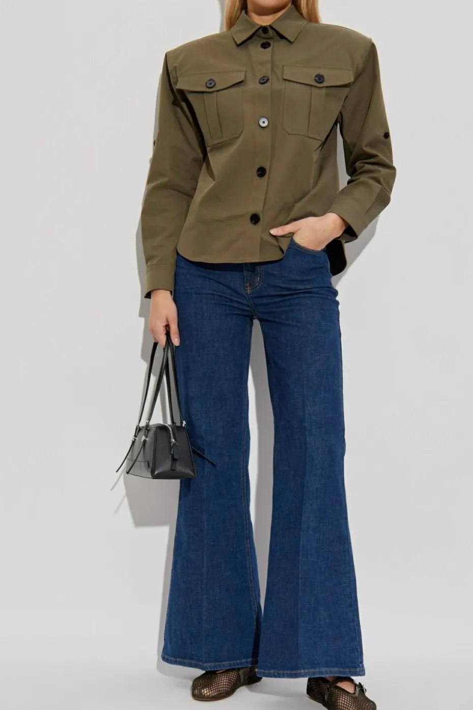 Self-Portrait GREEN Shirt with shoulder pads