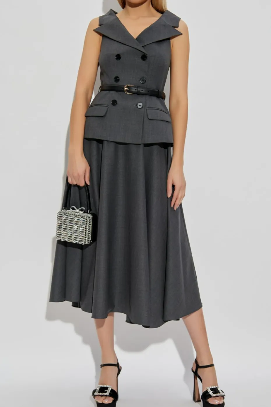 Self-Portrait GREY Sleeveless dress