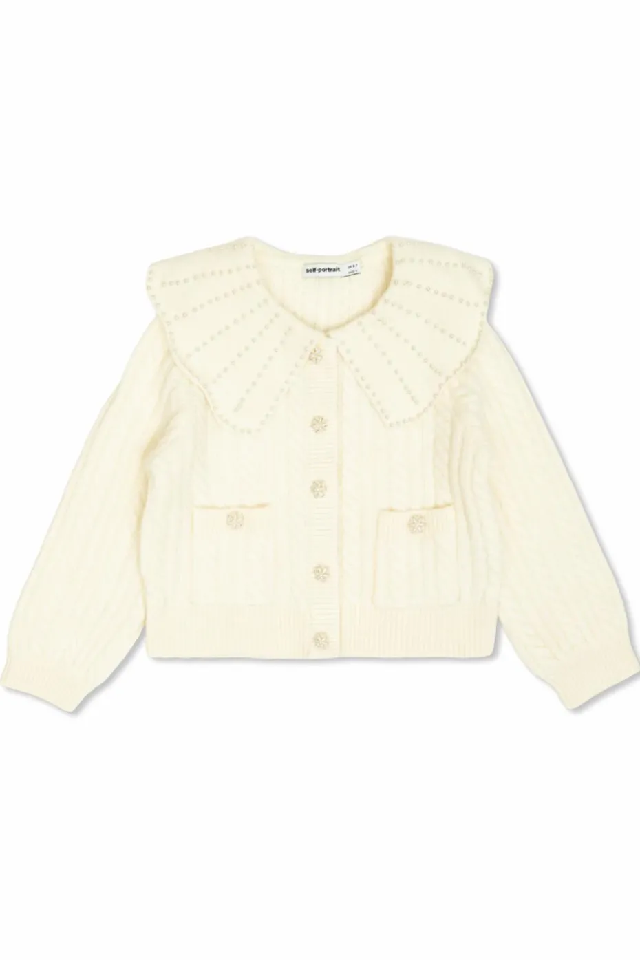 Self-Portrait Kids cream Cardigan with pearl embellishments
