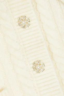 Self-Portrait Kids cream Cardigan with pearl embellishments