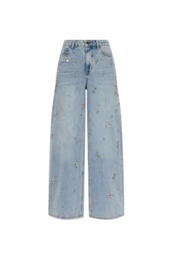 Self-Portrait light blue Jeans with shimmering appliqués