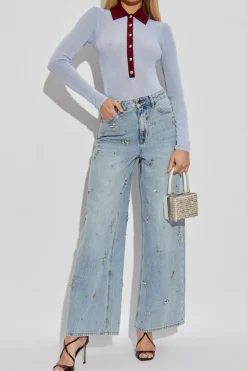 Self-Portrait light blue Long-sleeve bodysuit