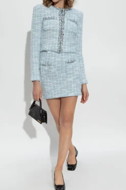Self-Portrait light blue Tweed blazer with shimmering appliqués