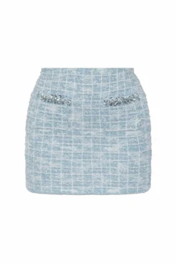 Self-Portrait light blue Tweed skirt with shimmering sequins