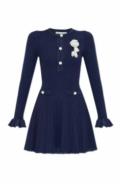 Self-Portrait NAVY BLUE Dress with brooch