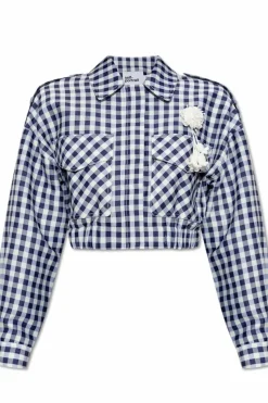 Self-Portrait NAVY BLUE Plaid pattern jacket