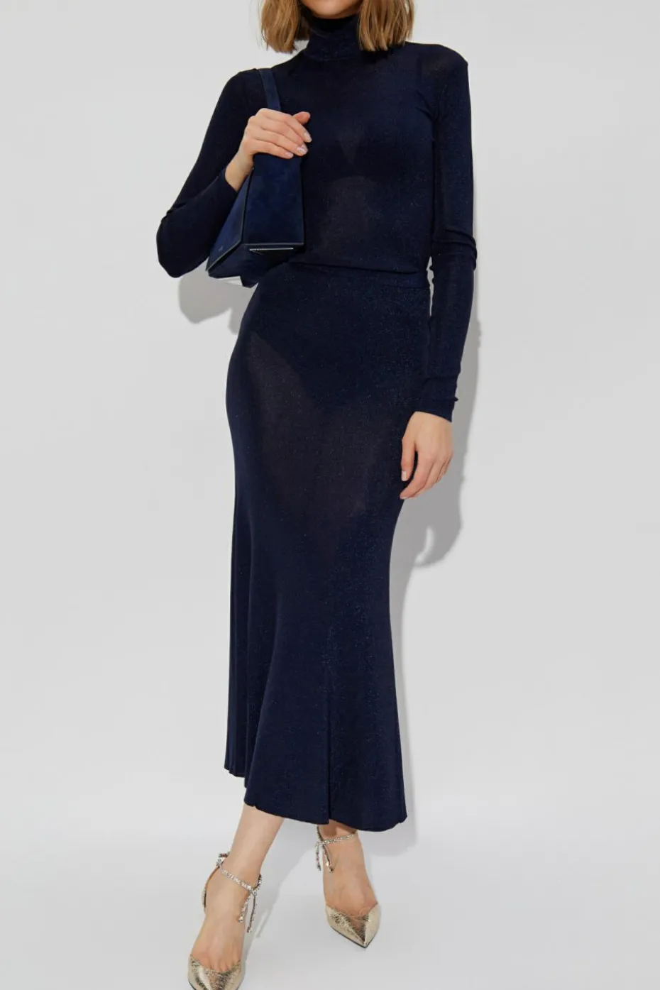 Self-Portrait NAVY BLUE Skirt with lurex thread
