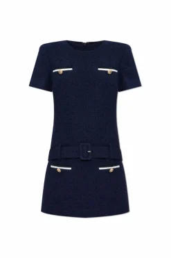 Self-Portrait NAVY BLUE Tweed dress with belt