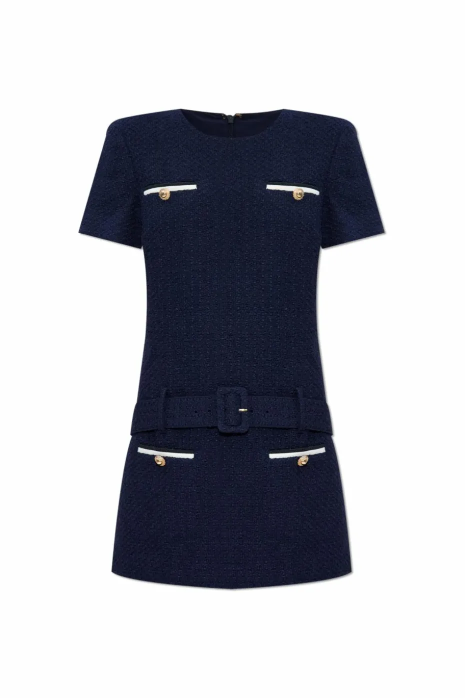 Self-Portrait NAVY BLUE Tweed dress with belt