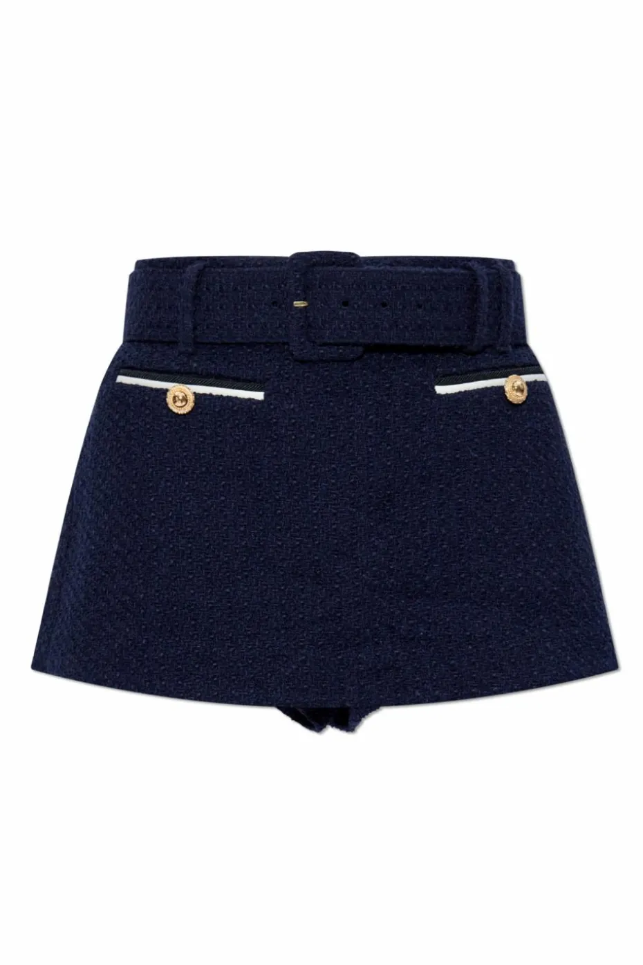 Self-Portrait NAVY BLUE Tweed shorts with belt