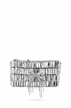 Self-Portrait SILVER Clutch with shimmering crystals