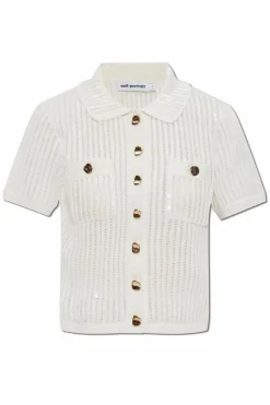 Self-Portrait WHITE Short Sleeve Cardigan