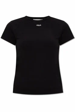 Stella McCartney BLACK T-shirt with logo-shaped applique