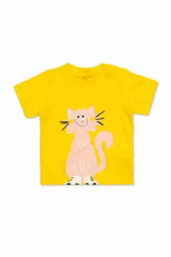 Stella McCartney Kids YELLOW T-shirt with cat motif