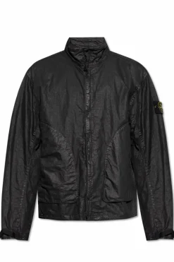Stone Island BLACK Jacket Organic-Look Nylon Panama-TC