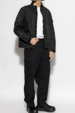 Stone Island BLACK Jacket Organic-Look Nylon Panama-TC