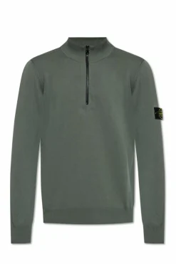Stone Island GREEN Sweater with stand-up collar