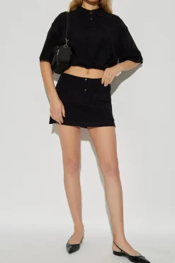T by Alexander Wang BLACK Short polo with embroidered logo