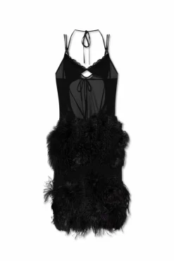 The Attico BLACK Dress with Ostrich Feathers