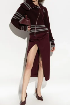 The Attico BURGUNDY Cardigan with stand-up collar