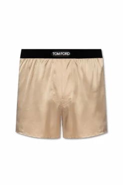 Tom Ford beige Silk boxers with logo