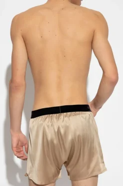 Tom Ford beige Silk boxers with logo