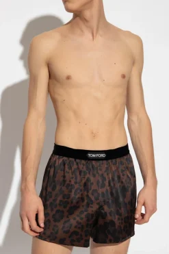 Tom Ford BROWN Silk boxers with logo