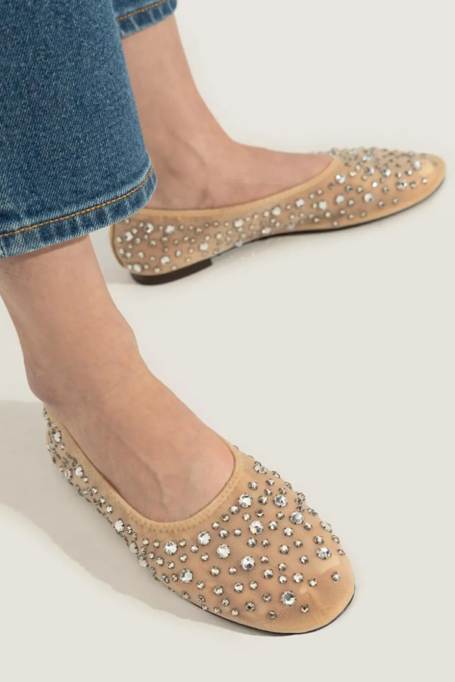 Tory Burch beige Ballerinas with shimmering crystals