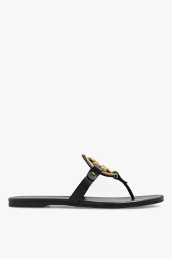 Tory Burch BLACK ‘Miller’ leather slides with logo