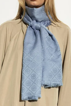 Tory Burch BLUE Scarf with monogram