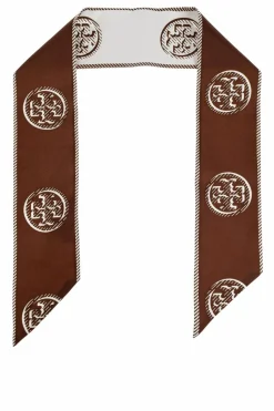 Tory Burch BROWN Silk scarf with logo