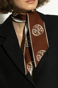 Tory Burch BROWN Silk scarf with logo