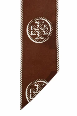 Tory Burch BROWN Silk scarf with logo