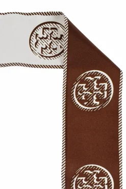 Tory Burch BROWN Silk scarf with logo