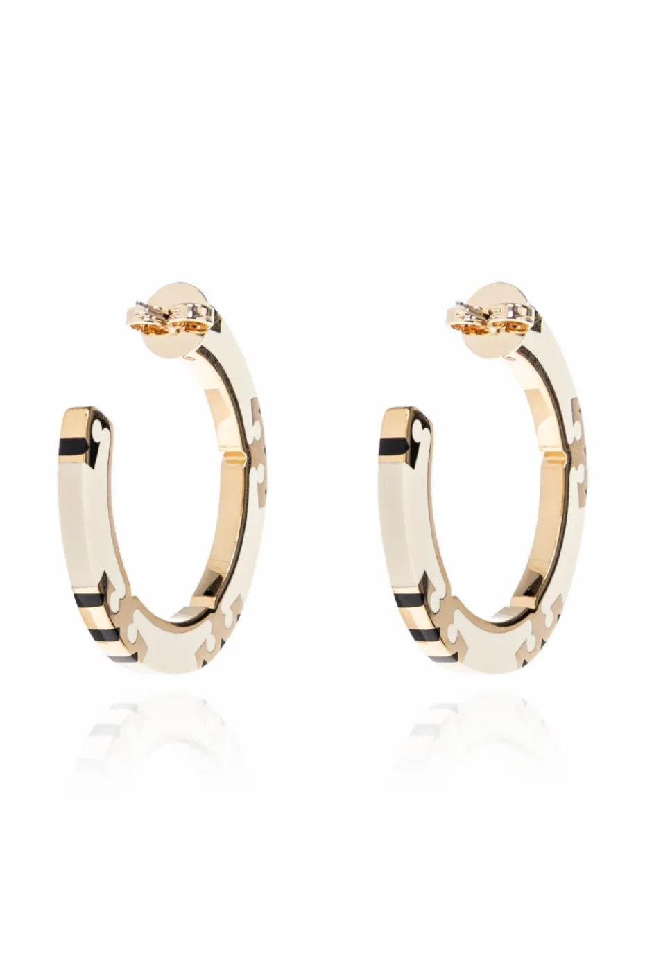 Tory Burch cream Round earrings with logo