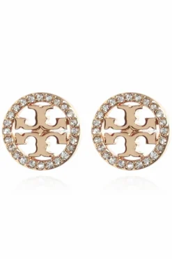 Tory Burch GOLD ‘Miller Pavé Stud’ earrings with logo