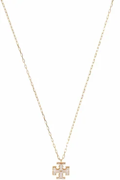 Tory Burch GOLD Necklace with a pendant in the shape of a logo