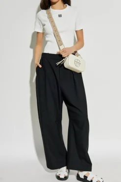 Tory Burch WHITE Ribbed top with logo patch