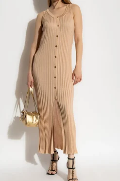 Versace beige Ribbed sleeveless dress