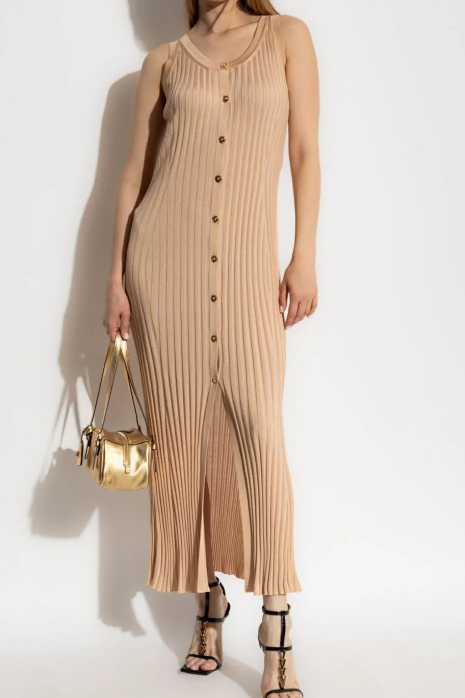 Versace beige Ribbed sleeveless dress