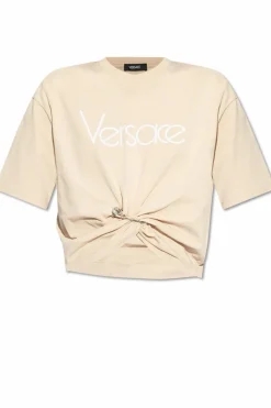 Versace beige T-shirt with decorative safety pin