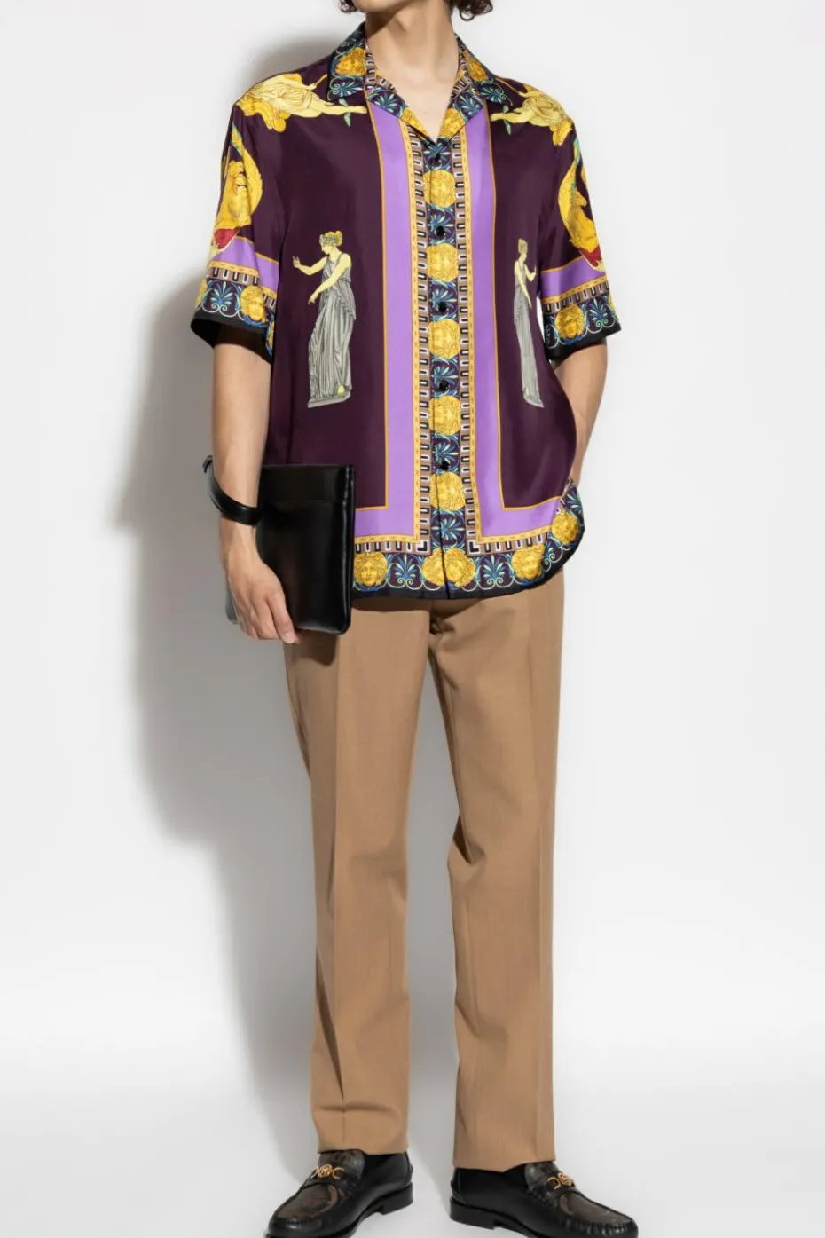 Versace beige Wool crease-front trousers