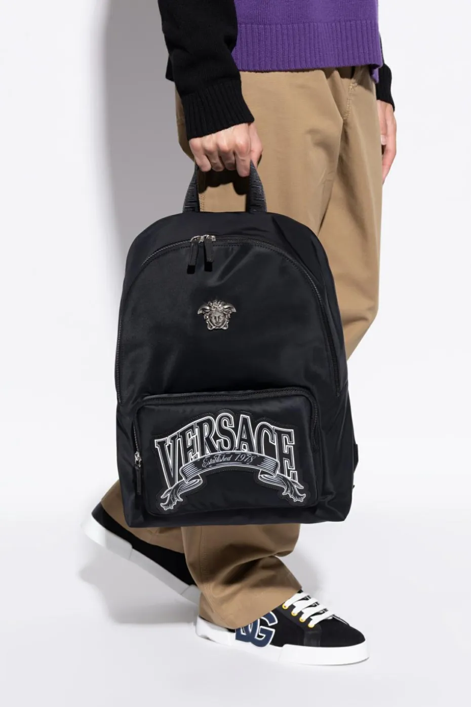 Versace BLACK Backpack with an applique in the shape of Medusa's head