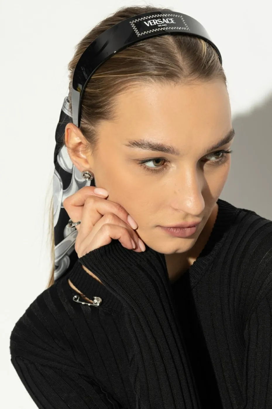 Versace BLACK Headband with shimmering crystals