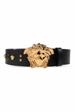 Versace BLACK Leather belt with appliques