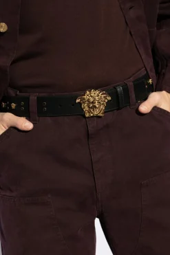 Versace BLACK Leather belt with appliques
