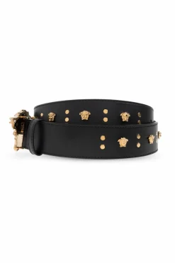 Versace BLACK Leather belt with appliques