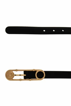 Versace BLACK Leather belt with decorative buckle