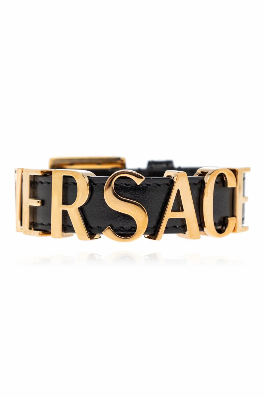 Versace BLACK Leather bracelet with logo